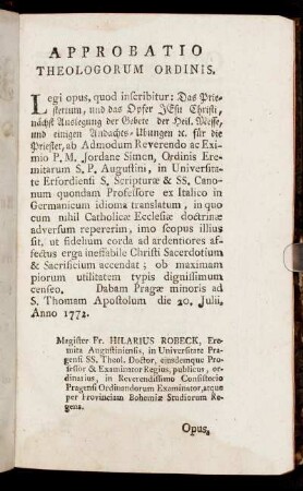 Approbatio Theologorum ordinis.