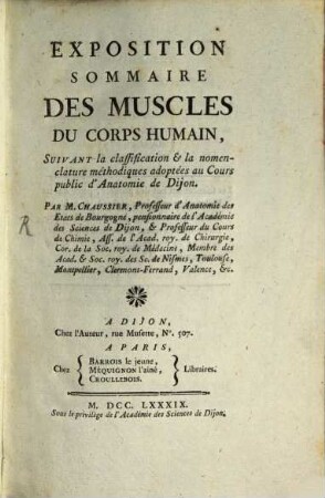 Exposition sommaire des muscles du corps humain