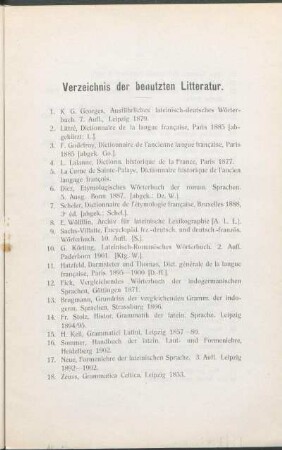 Verzeichnis der benutzten Litteratur.