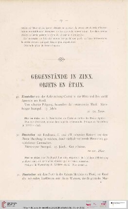 Gegenstände in Zinn. - Objets en étain (Nr. 49 - 55)