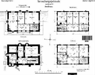 Jagstheim: Empfangsgebäude Verwaltungsgebäude Grundrisse UG,EG,1.OG,DG