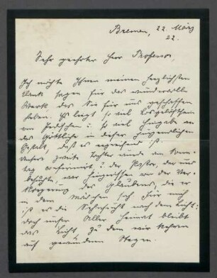 Brief von Martha Strube an Georg Kolbe