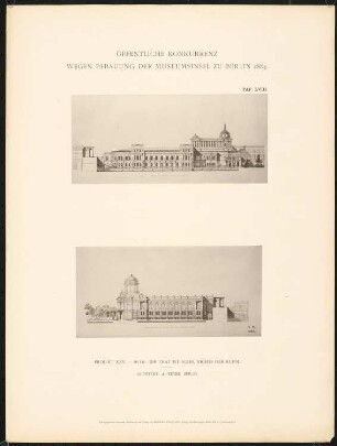 Wettbewerb Museumsinsel, Berlin: Projekt XXV, Ansichten (aus: Concurrenzentwürfe wegen Bebauung d. Museumsinsel zu Berlin. Auswahl d. preisgekrönten u. besten Entwürfe, Berlin 1884)