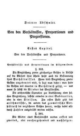 Dritter Abschnitt. Von den Verhältnissen, Proportionen und Progressionen.