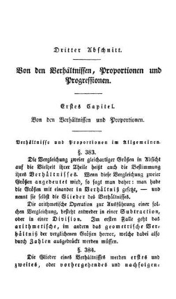 Dritter Abschnitt. Von den Verhältnissen, Proportionen und Progressionen.