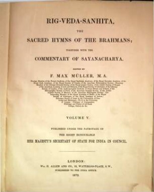 Rig-Veda-Sanhita : the sacred hymns of the Brahmans ; together with the commentary of Sayanacharia, 5