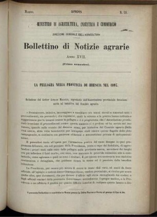 La Pellagra Nella Provincia Di Brescia Nel 1893.