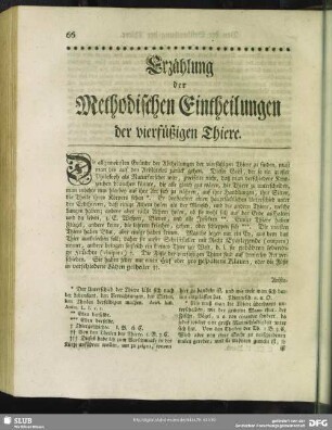 Erzählung der Methodischen Eintheilungen der vierfüßigen Thiere