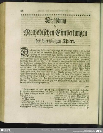 Erzählung der Methodischen Eintheilungen der vierfüßigen Thiere