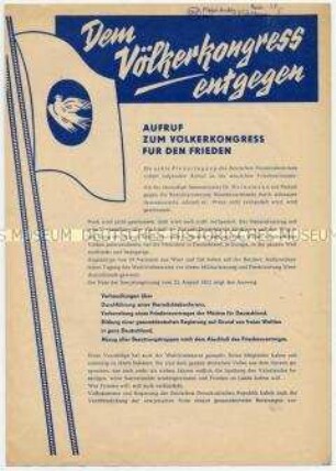 Aufruf des Deutschen Friedenskomitees mit Brief von Joliot-Curie an alle nationalen Friedenskomitees, in Vorbereitung des Völkerkongresses für den Frieden in Wien