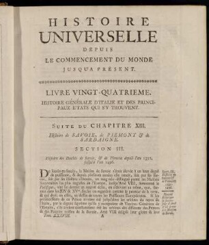 Suite du Chapitre XIII. Histoire de Savoie, de Piemont & de Sardaigne.