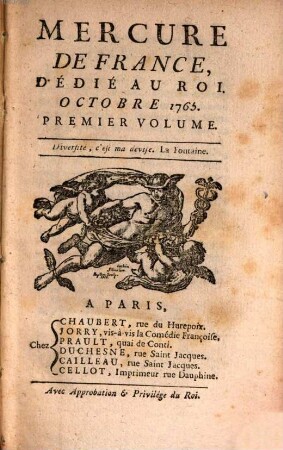 Mercure de France. 1765, 10, Vol. 1