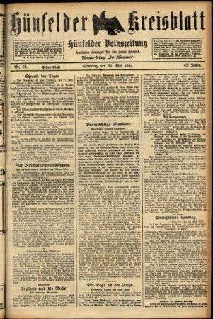 Erste Ausgabe vom Samstag, den 24. Mai 1924.