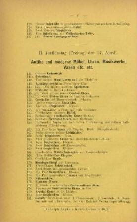 II. Auctionstag (Feitag, den 17. April 1885)