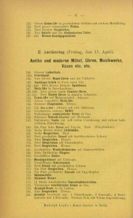 II. Auctionstag (Feitag, den 17. April 1885)