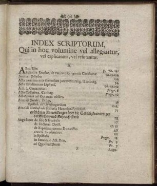 Index Scriptorum, Qui in hoc volumine vel allegantur, vel explicantur, vel refutantur