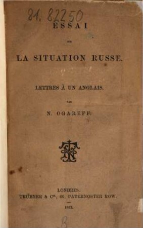 Essai sur la situation russe : lettres à un Anglais