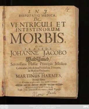 Disputatio Medica, De Ventriculi Et Intestinorum Morbis