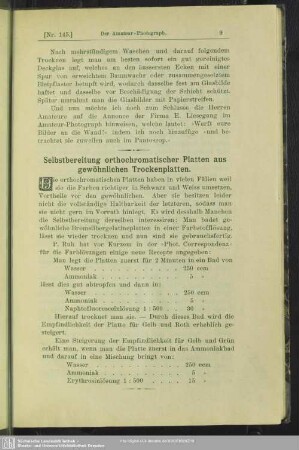 Selbstbereitung orthochromatischer Platten aus gewöhnlichen Trockenplatten