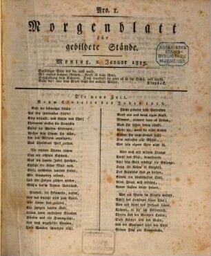 Morgenblatt für gebildete Stände. 9,1. 1815