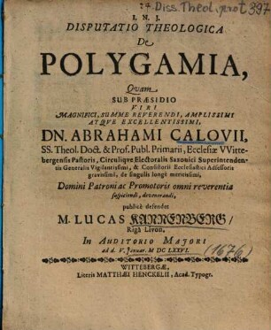 Disputatio Theologica De Polygamia