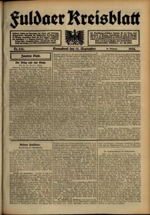 Zweite Ausgabe vom Samstag, den 12. September 1914.