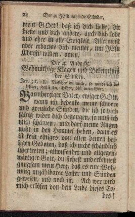 Die 4. Andacht. Wehmüthige Klagen und Bekenntniß der Sünden.