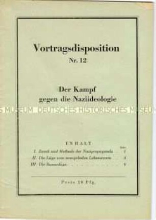 Schulungsmaterial der KPD: Vortragsdisposition Nr. 12