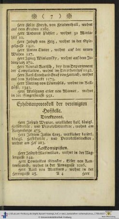 Exhibitenprotokoll der vereinigten Hofstelle.