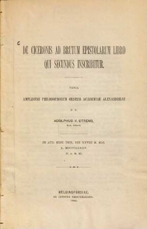 De Ciceronis ad Brutum epistolarum libro qui serundus inscribitur
