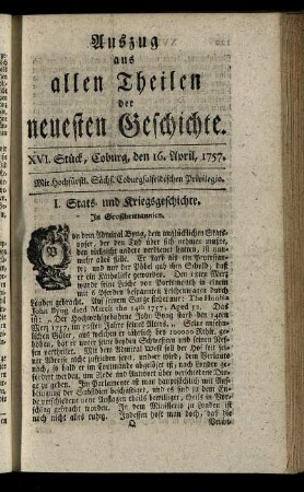 XVI. Stück, Coburg, den 16. April, 1757.