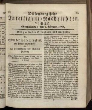 VI. Stück. Sonnabends : den 9. Februar., 1788.