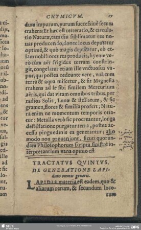 Tractatus Quintus. De Generatione Lapidum omnis generis