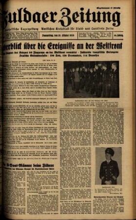 Ausgabe vom Donnerstag, den 19. Oktober 1939.