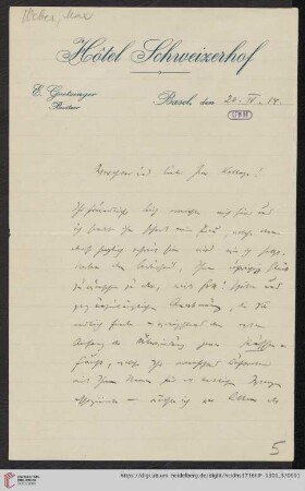 Nachlass Gustav Radbruch. Korrespondenz Max Weber/Gustav Radbruch: Brief von Max Weber an Gustav Radbruch