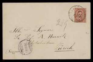 Nr. 2: Postkarte von Vito Volterra an Adolf Hurwitz, Turin, 6.6.1896