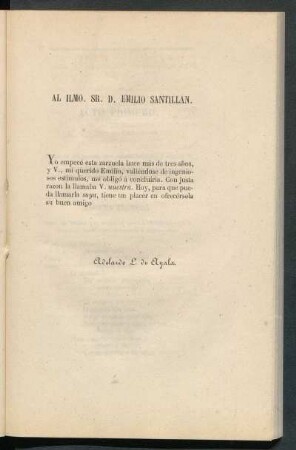 [Dedicatoria] Al Ilmo. Sr. D. Emilio Santillán