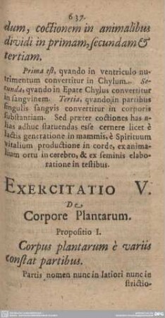 Exercitatio V. De Corpore Plantarum.