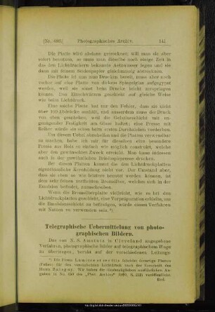 Telegraphische Uebermittlung von photographischen Bildern