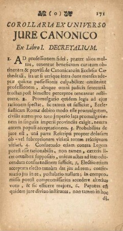 Corollaria Ex Universo Jure Canonico Ex Libro I. Decretalium.