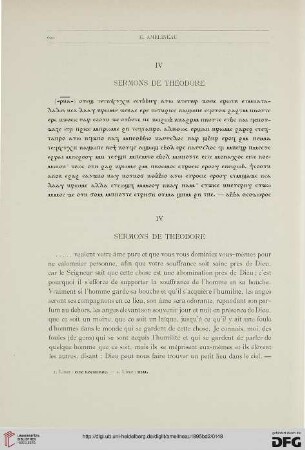 IV: Sermons de Théodore