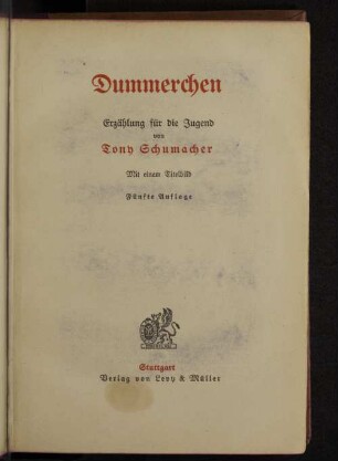 Dummerchen : Erzählung für die Jugend