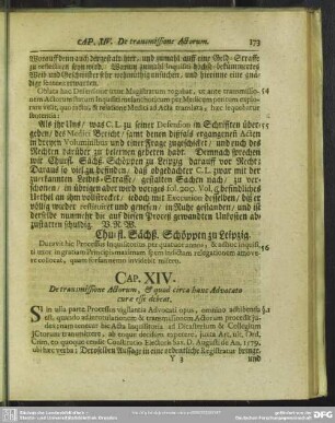 XIV. De transmissione Actorum, & quod circa hanc Advocato curae esse debeat