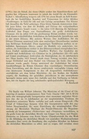 507-508 [Rezension] Johnston, William, The mysticism of the cloud of unknowing