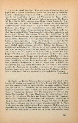 507-508 [Rezension] Johnston, William, The mysticism of the cloud of unknowing