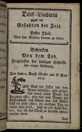 Bedenken Von dem Tod. Zeugnüssen der heiligen Schrift, mit einiger Erklärung.