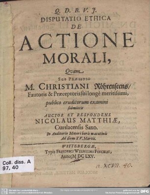 Disputatio Ethica de Actione Morali
