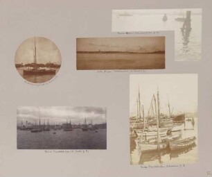 links oben: Kadettensegelboot Mitte oben: Kieler Hafen, Totalansicht rechts oben: Kieler Hafen links unten: Kieler Handelshafen rechts unten: Kieler Handelshafen