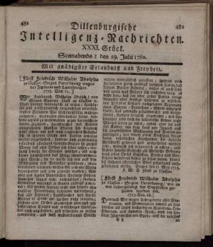 XXXI. Stück. Sonnabends : den 29. Julii 1780.