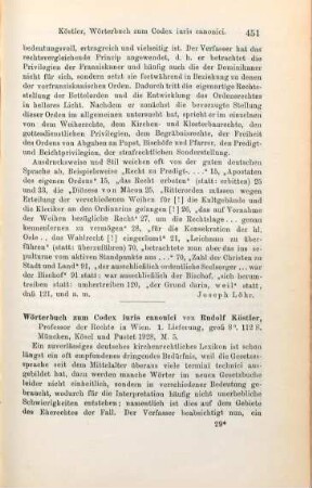 451-452 [Rezension] Wörterbuch zum Codex iuris canonici